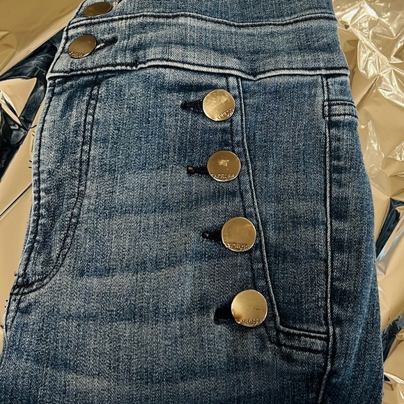 Express High Rise Blue Jeans with Gold Buttons - Picture 1 of 2